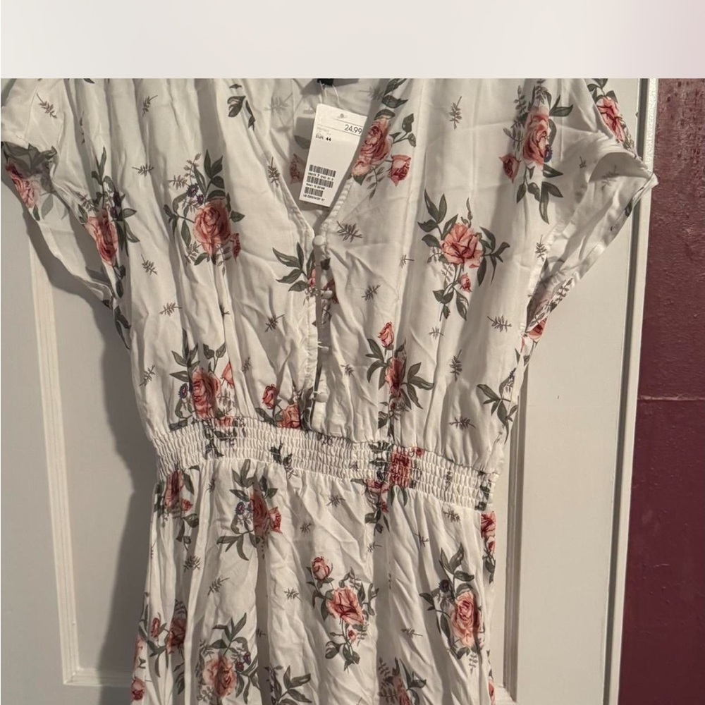 H&M White Floral Midi Dress